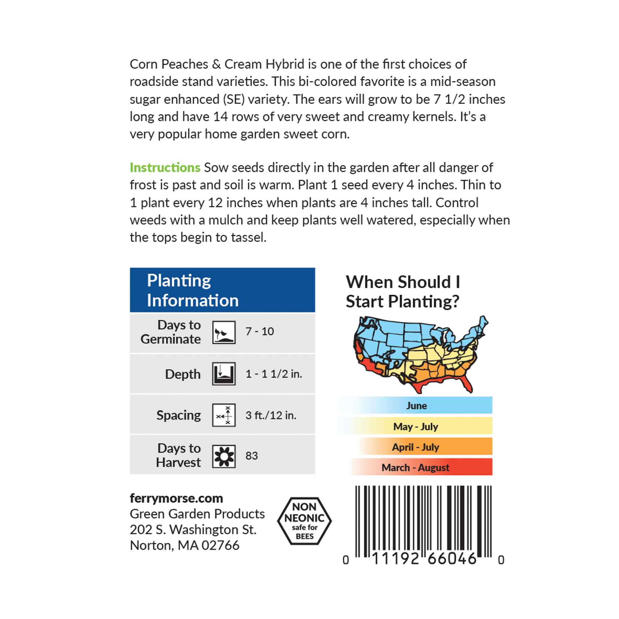 Ferry-Morse sweet corn peaches and cream hybrid seed packet